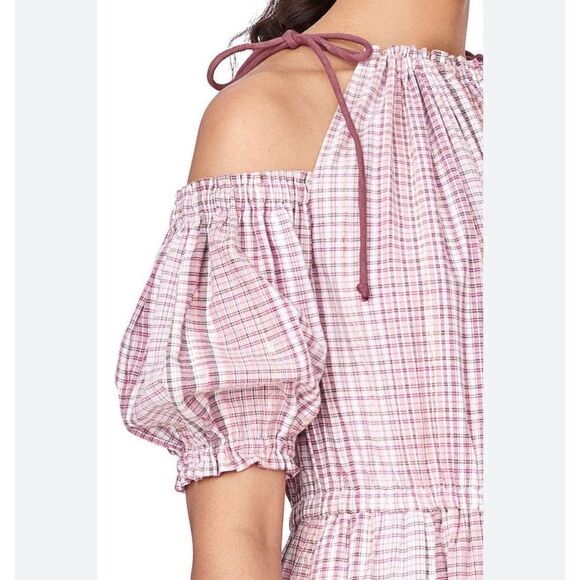 La Vie REBECCA TAYLOR Pink plaid  Midi Dress XS Cottagecore Prairie - Picture 6 of 11